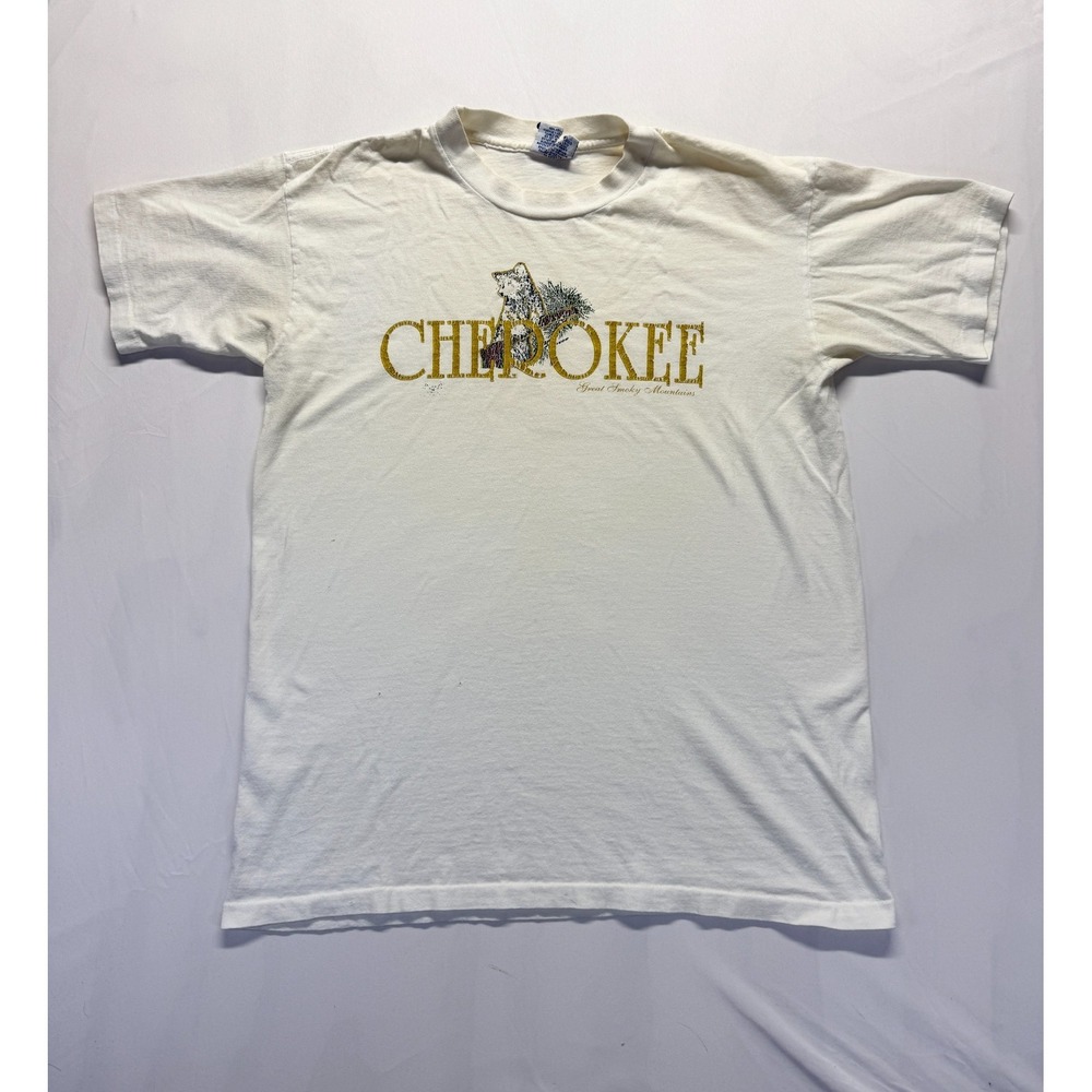 Vintage Apex One T Shirt Men Medium Cream Graphic Cherokee Great Smoky Mountains